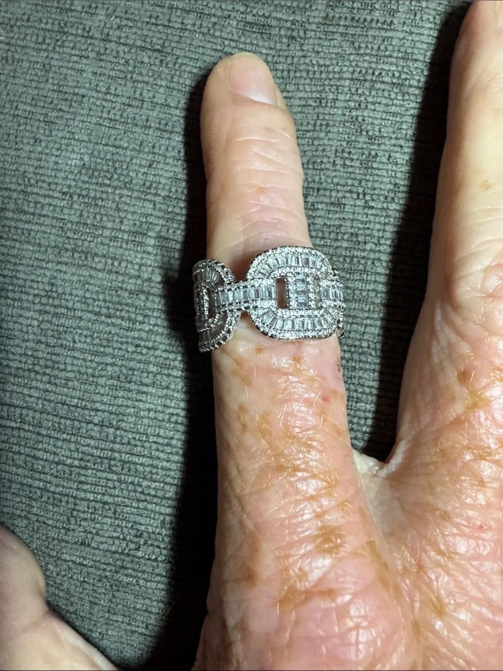 Silver Tone Iced Out Mariner Link Ring Zirconia 9